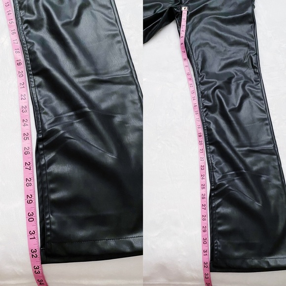 Zara Black Faux Leather Straight Leg Parted Ankle Pants - Picture 9 of 13